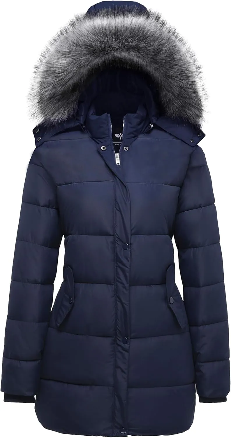 GGleaf Women's Winter Thicken Puffer Coat Warm Snow Jacket with Fur Removable Hood