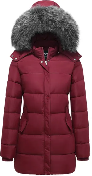 GGleaf Women's Winter Thicken Puffer Coat Warm Snow Jacket with Fur Removable Hood