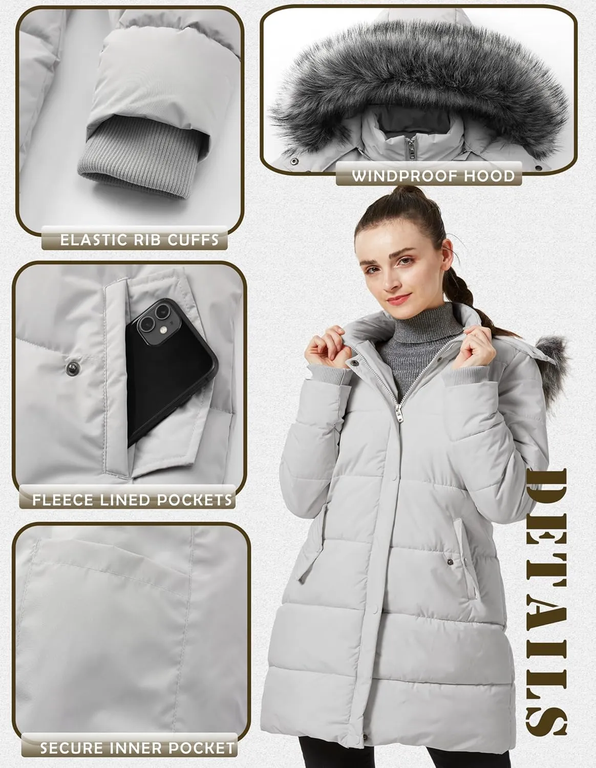GGleaf Women's Winter Thicken Puffer Coat Warm Snow Jacket with Fur Removable Hood