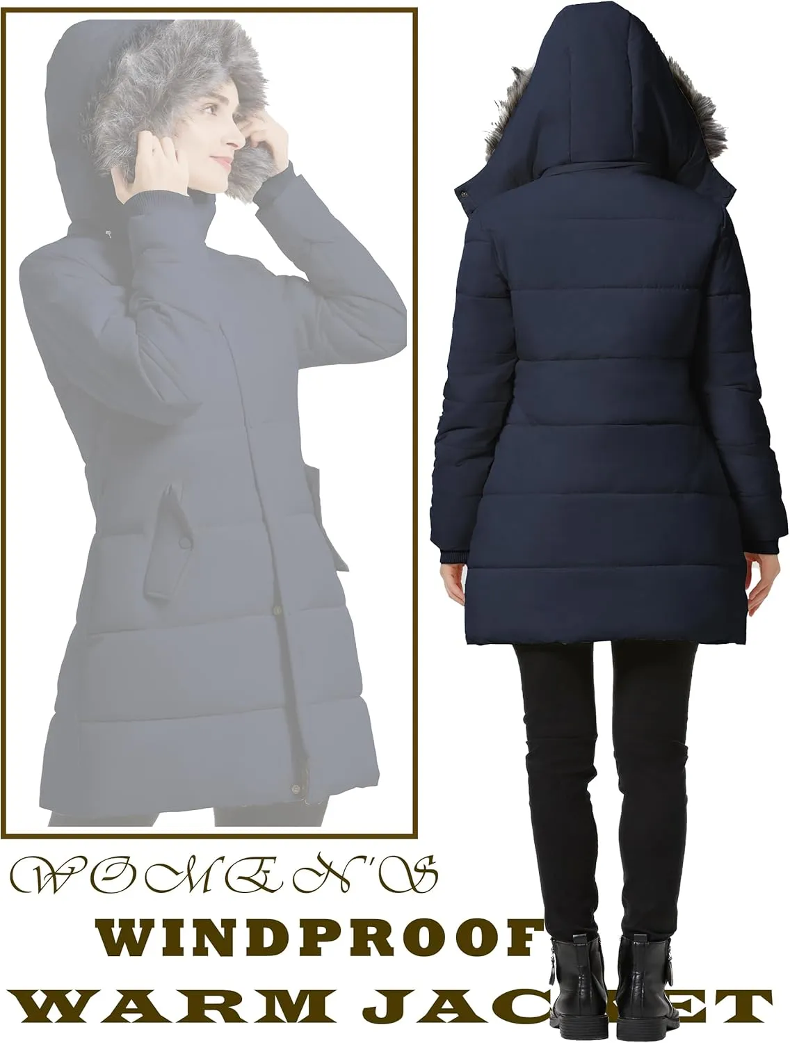 GGleaf Women's Winter Thicken Puffer Coat Warm Snow Jacket with Fur Removable Hood