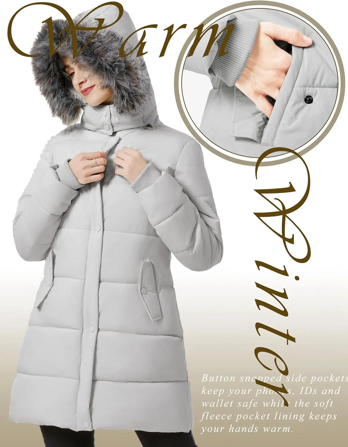 GGleaf Women's Winter Thicken Puffer Coat Warm Snow Jacket with Fur Removable Hood