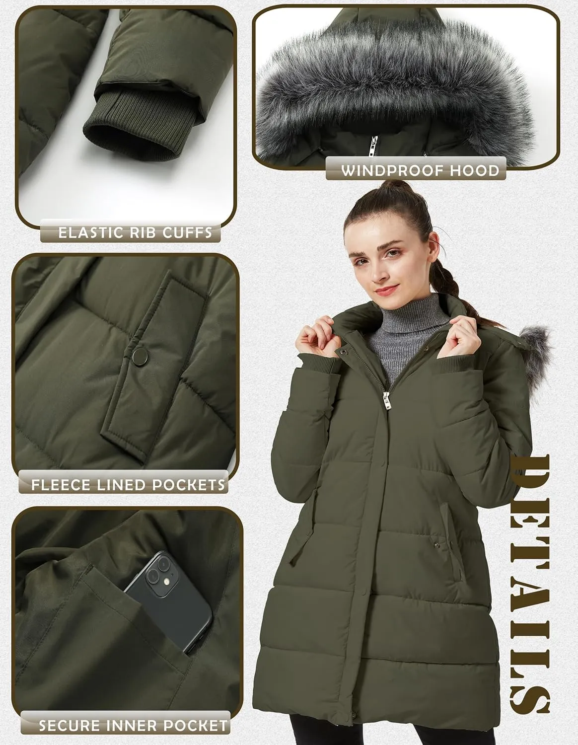 GGleaf Women's Winter Thicken Puffer Coat Warm Snow Jacket with Fur Removable Hood