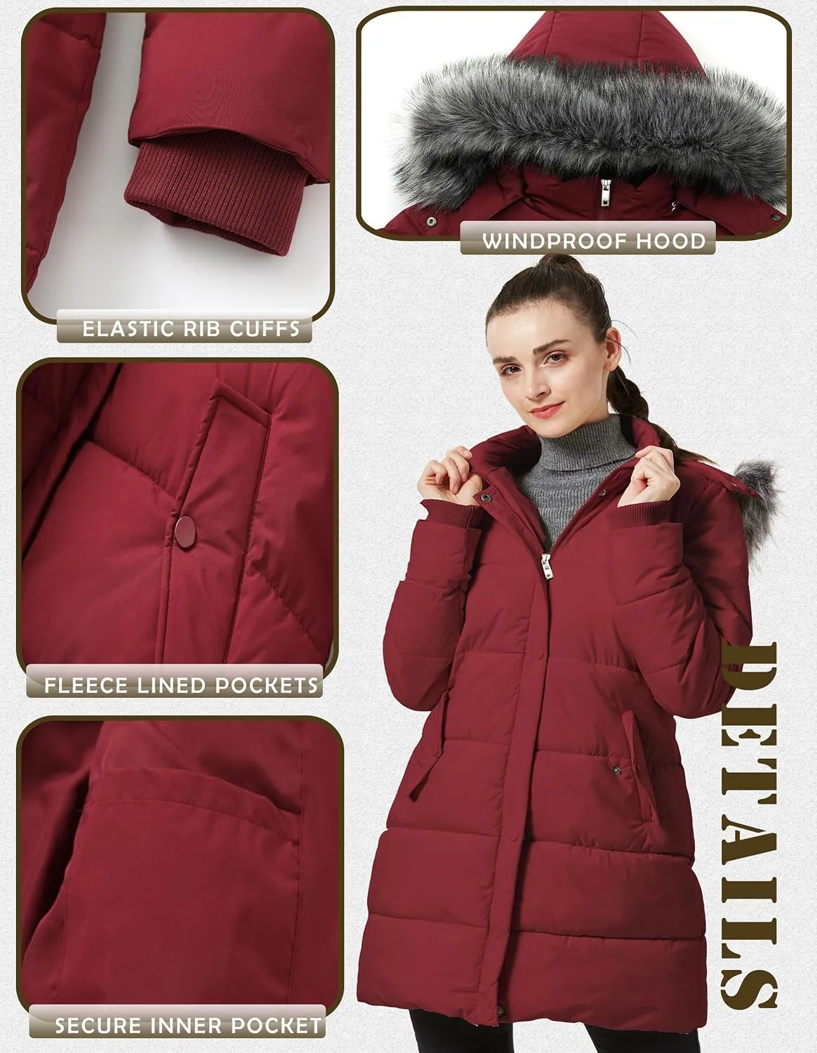 GGleaf Women's Winter Thicken Puffer Coat Warm Snow Jacket with Fur Removable Hood