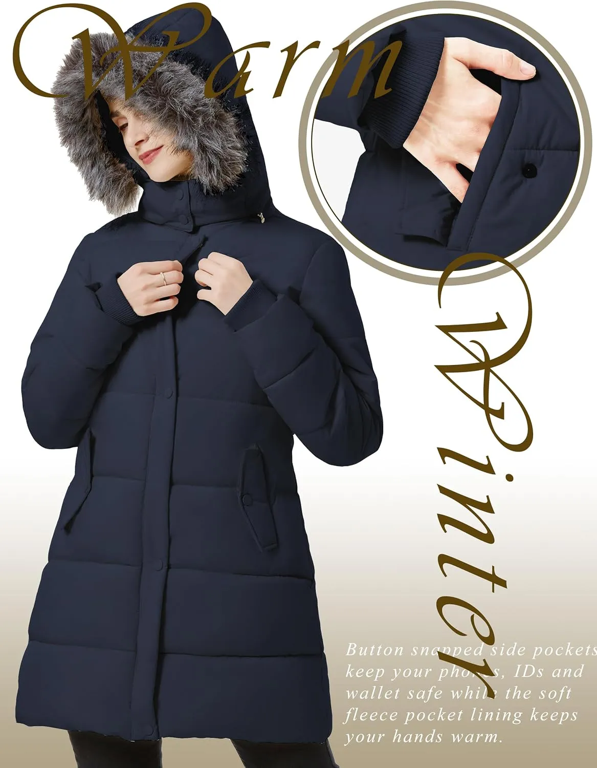 GGleaf Women's Winter Thicken Puffer Coat Warm Snow Jacket with Fur Removable Hood