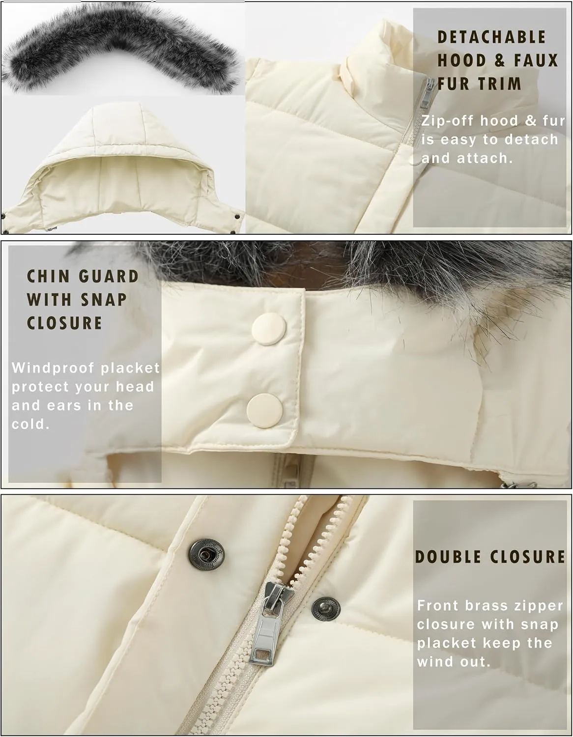 GGleaf Women's Winter Thicken Puffer Coat Warm Snow Jacket with Fur Removable Hood
