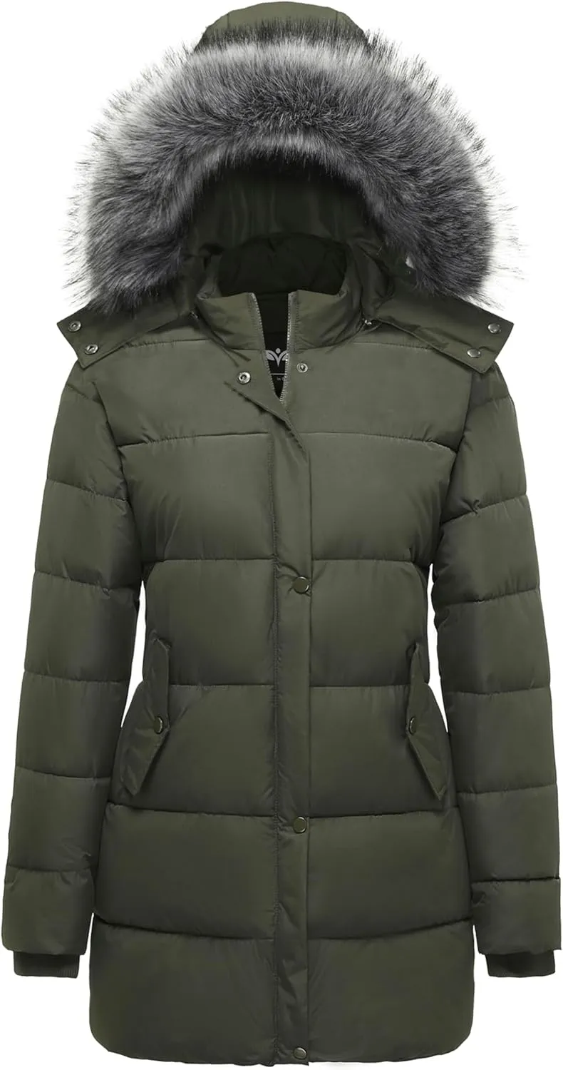 GGleaf Women's Winter Thicken Puffer Coat Warm Snow Jacket with Fur Removable Hood