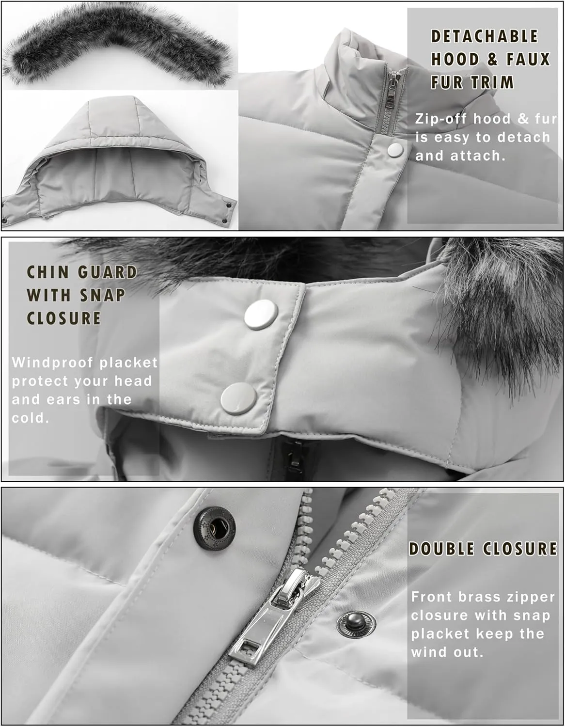 GGleaf Women's Winter Thicken Puffer Coat Warm Snow Jacket with Fur Removable Hood