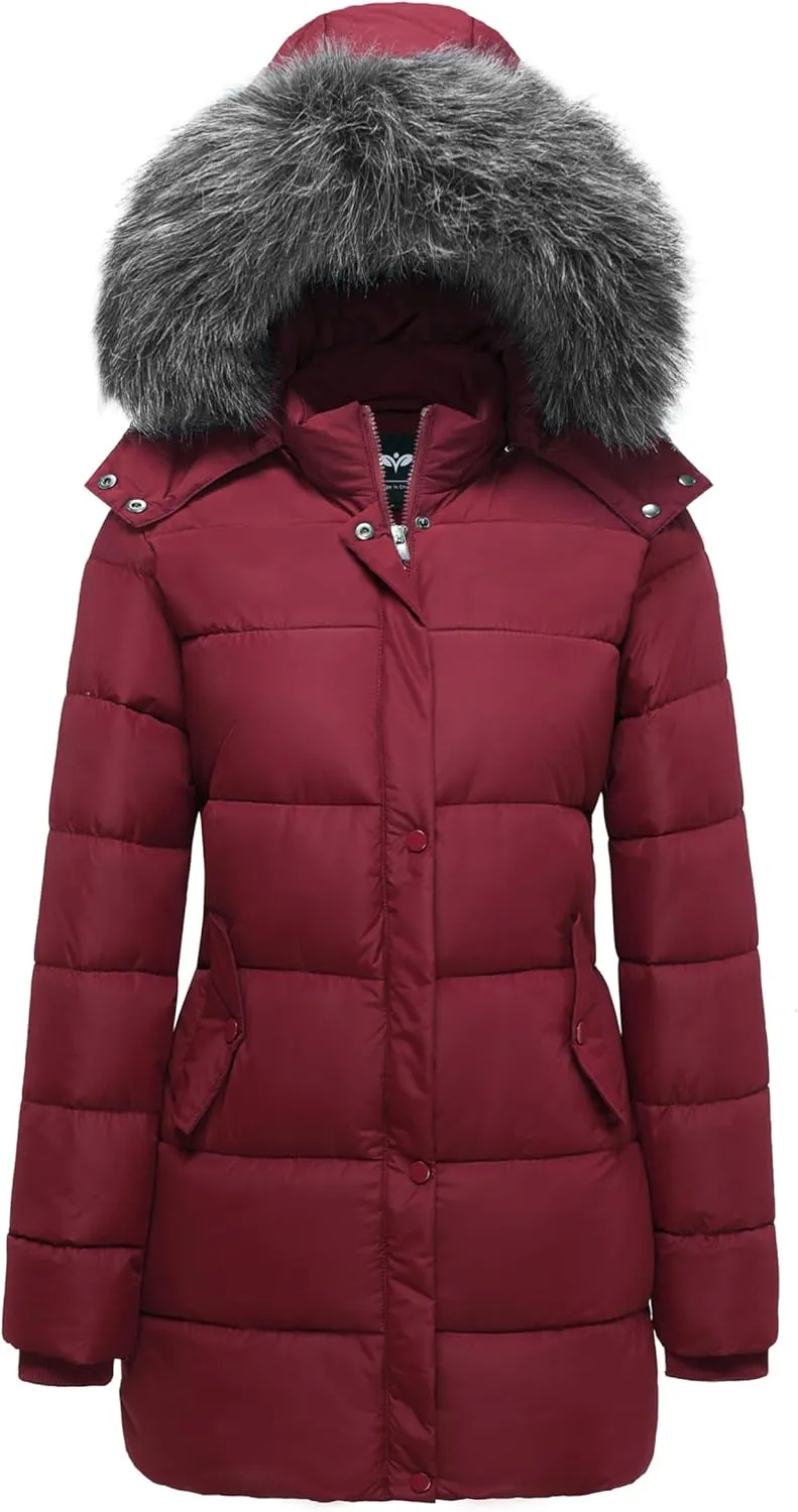 GGleaf Women's Winter Thicken Puffer Coat Warm Snow Jacket with Fur Removable Hood