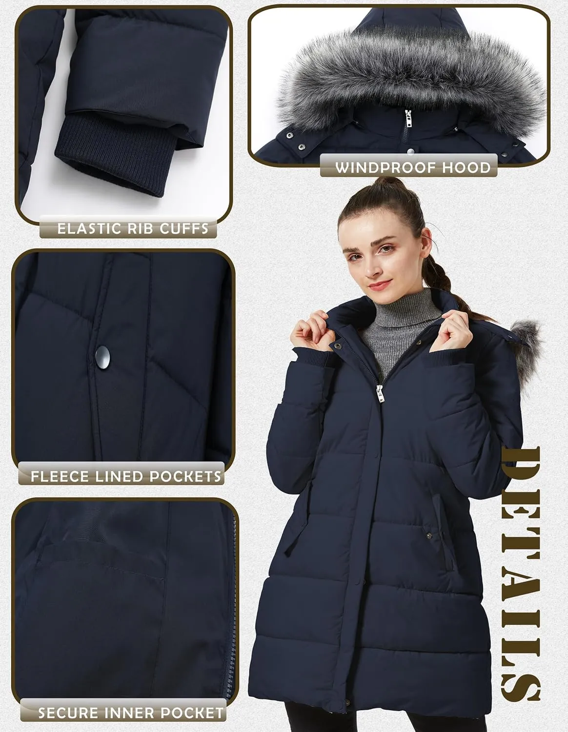 GGleaf Women's Winter Thicken Puffer Coat Warm Snow Jacket with Fur Removable Hood