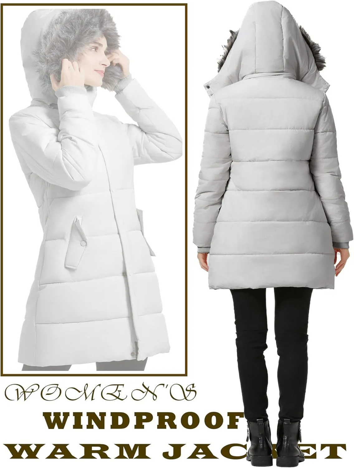 GGleaf Women's Winter Thicken Puffer Coat Warm Snow Jacket with Fur Removable Hood