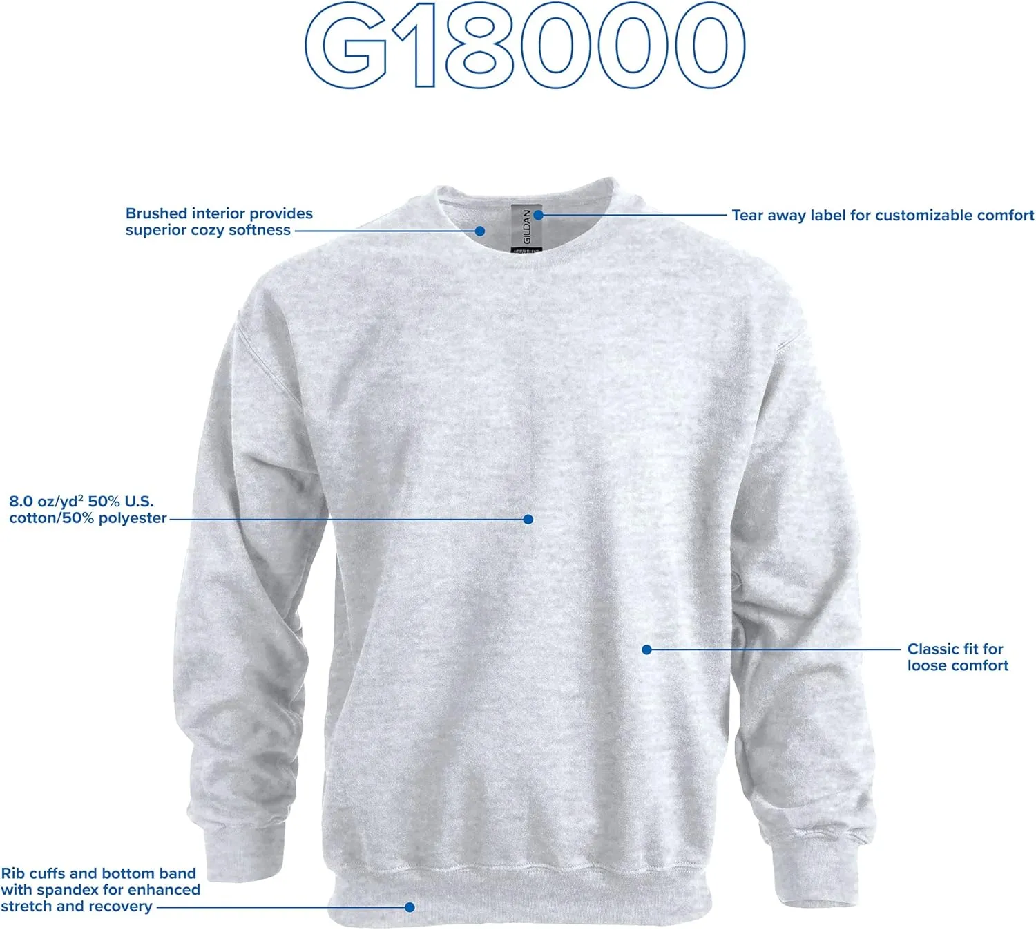 Gildan Unisex Adult Fleece Crewneck Sweatshirt, Style G18000, Multipack