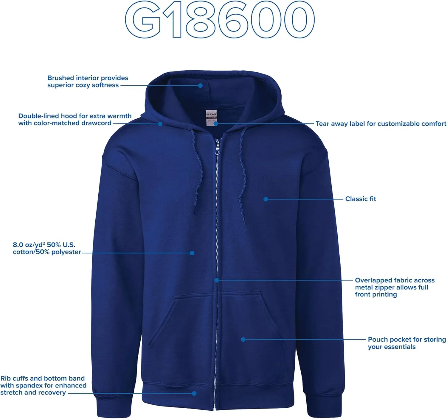 Gildan Unisex adult Fleece Zip Hoodie Sweatshirt, Style G18600, Multipack