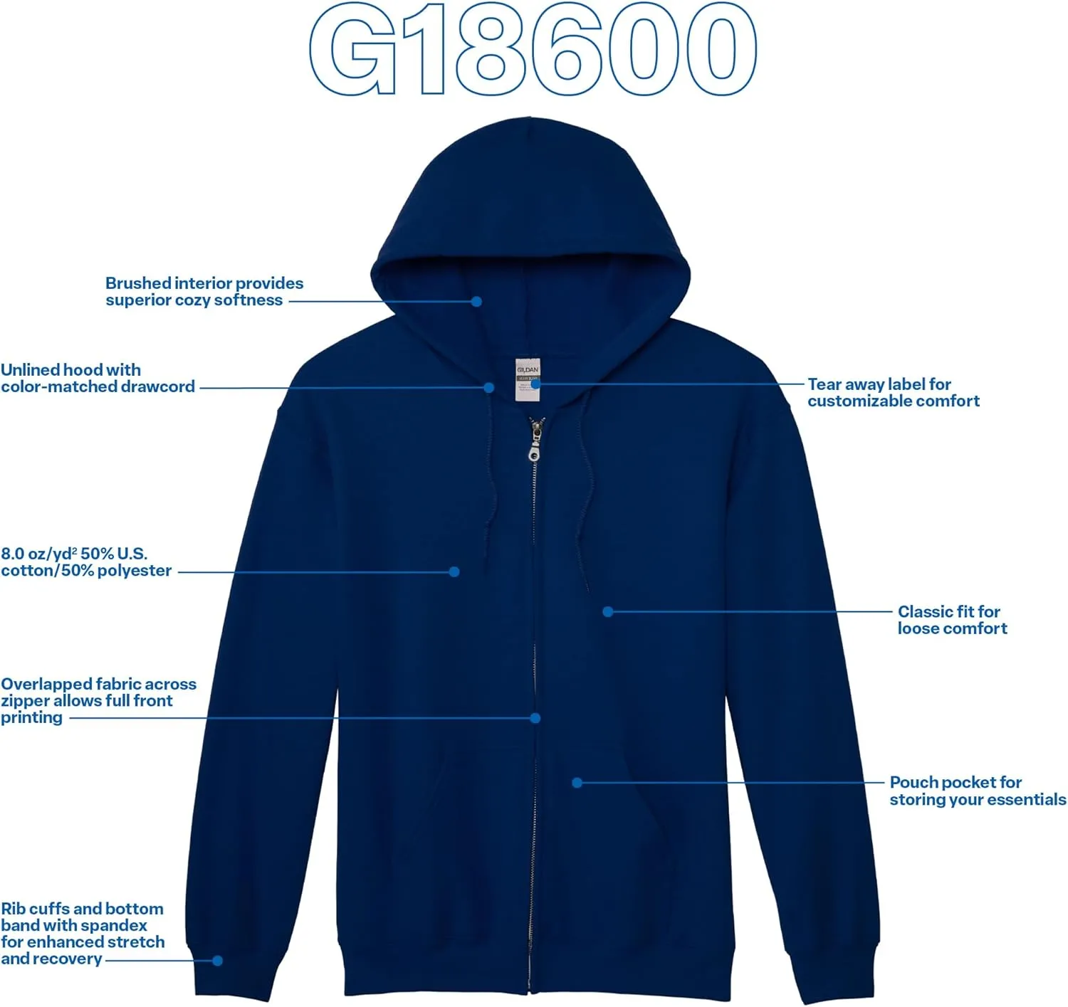 Gildan Unisex adult Fleece Zip Hoodie Sweatshirt, Style G18600, Multipack
