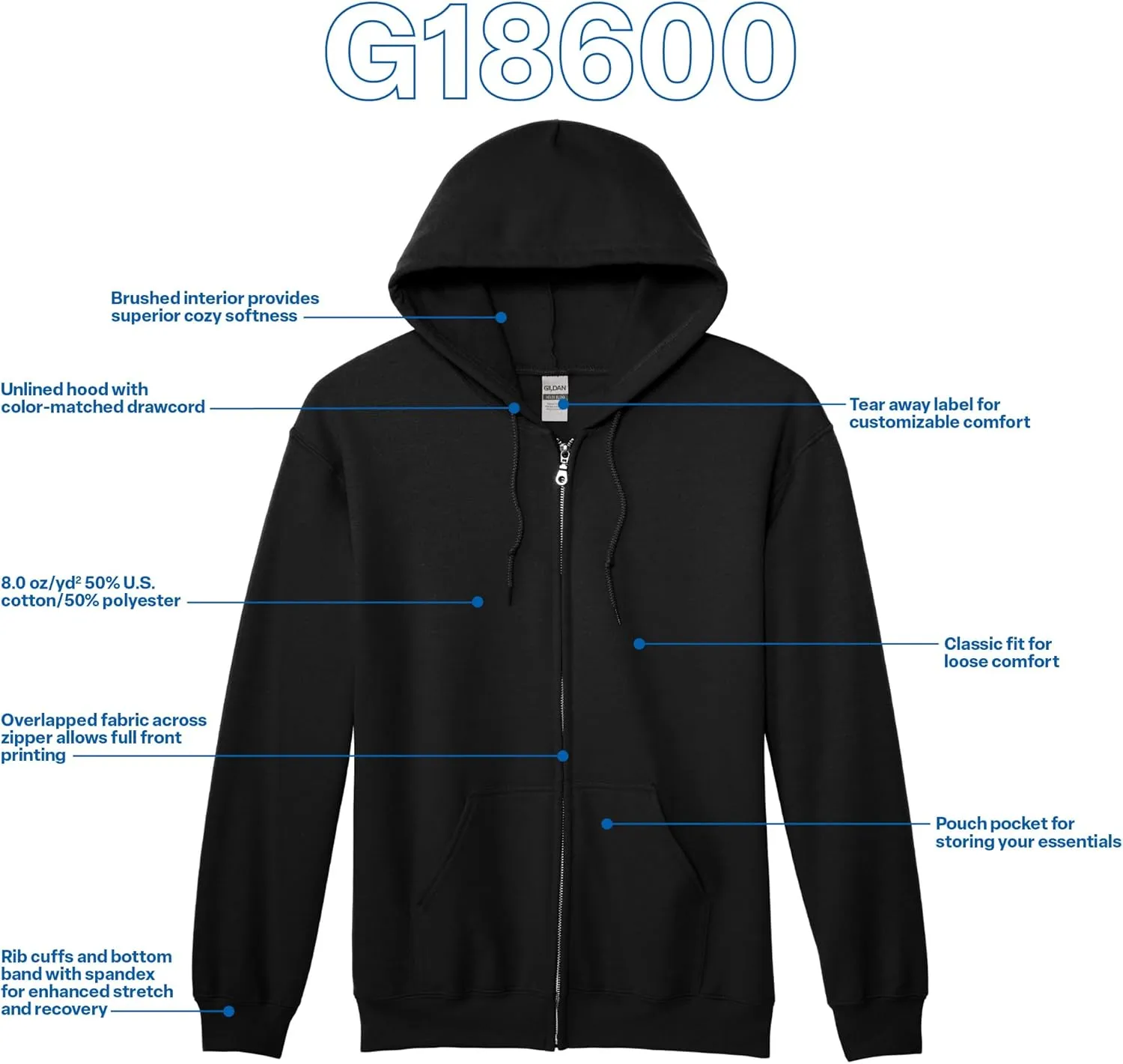 Gildan Unisex adult Fleece Zip Hoodie Sweatshirt, Style G18600, Multipack