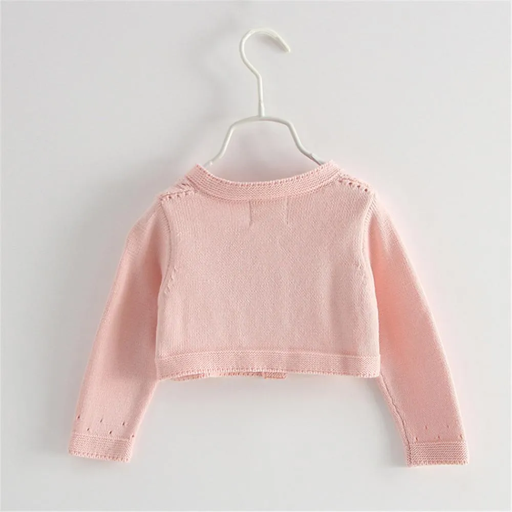 Girls Hollow Out Long Sleeve Solid Cardigan Sweaters