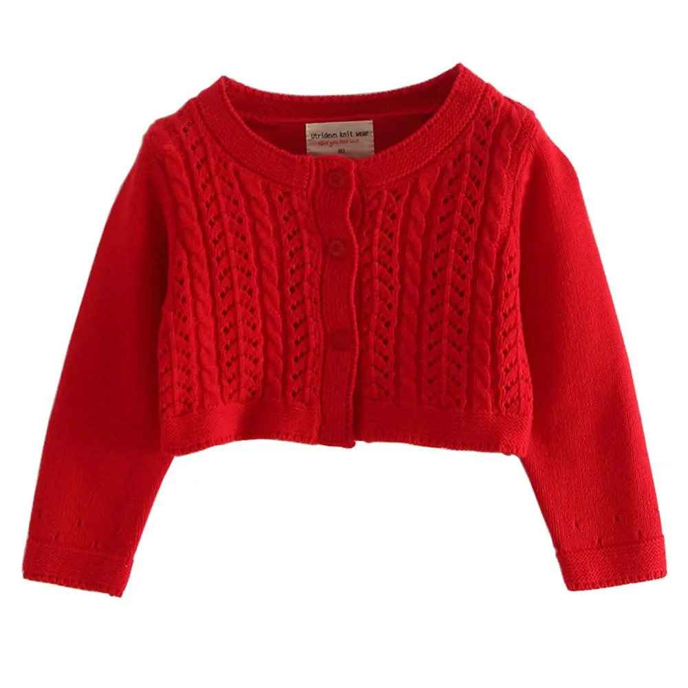 Girls Hollow Out Long Sleeve Solid Cardigan Sweaters