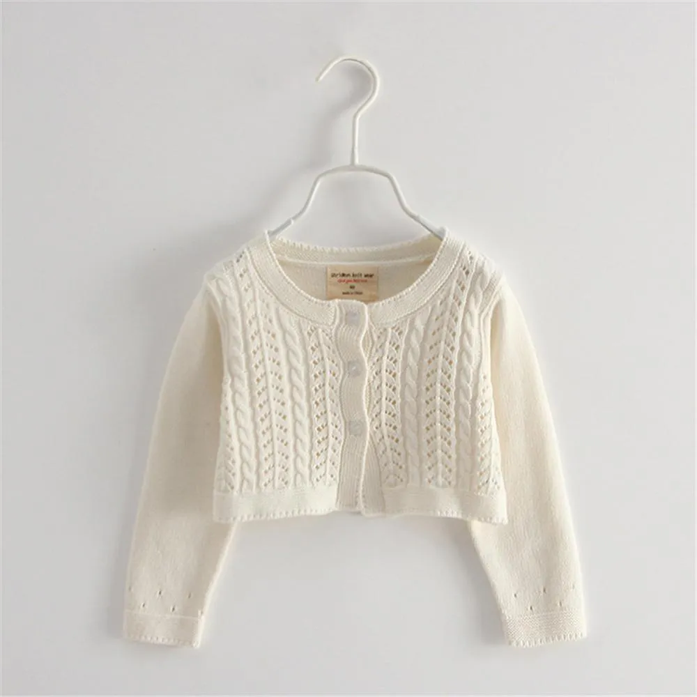 Girls Hollow Out Long Sleeve Solid Cardigan Sweaters