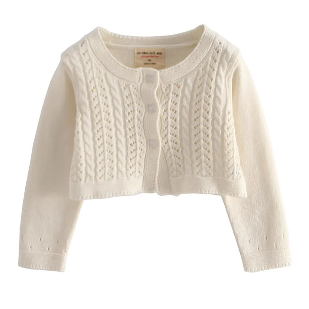 Girls Hollow Out Long Sleeve Solid Cardigan Sweaters