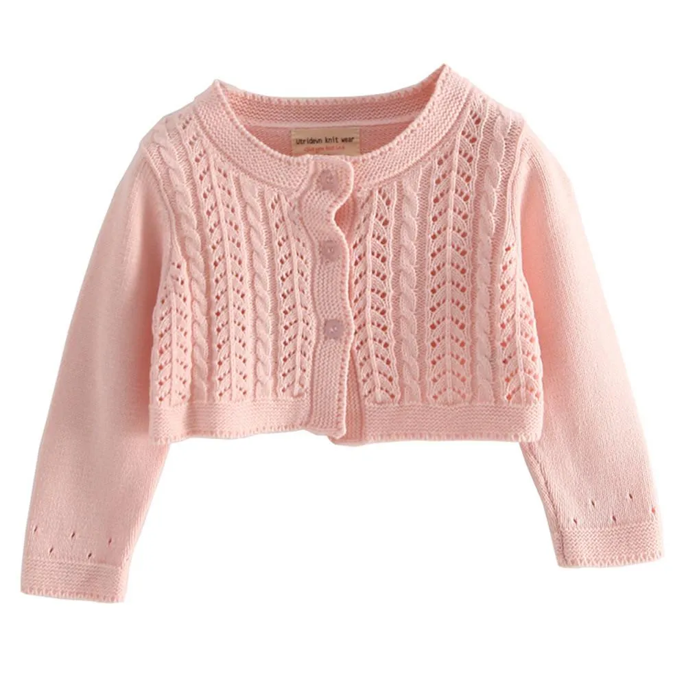 Girls Hollow Out Long Sleeve Solid Cardigan Sweaters