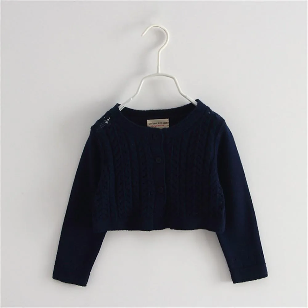 Girls Hollow Out Long Sleeve Solid Cardigan Sweaters