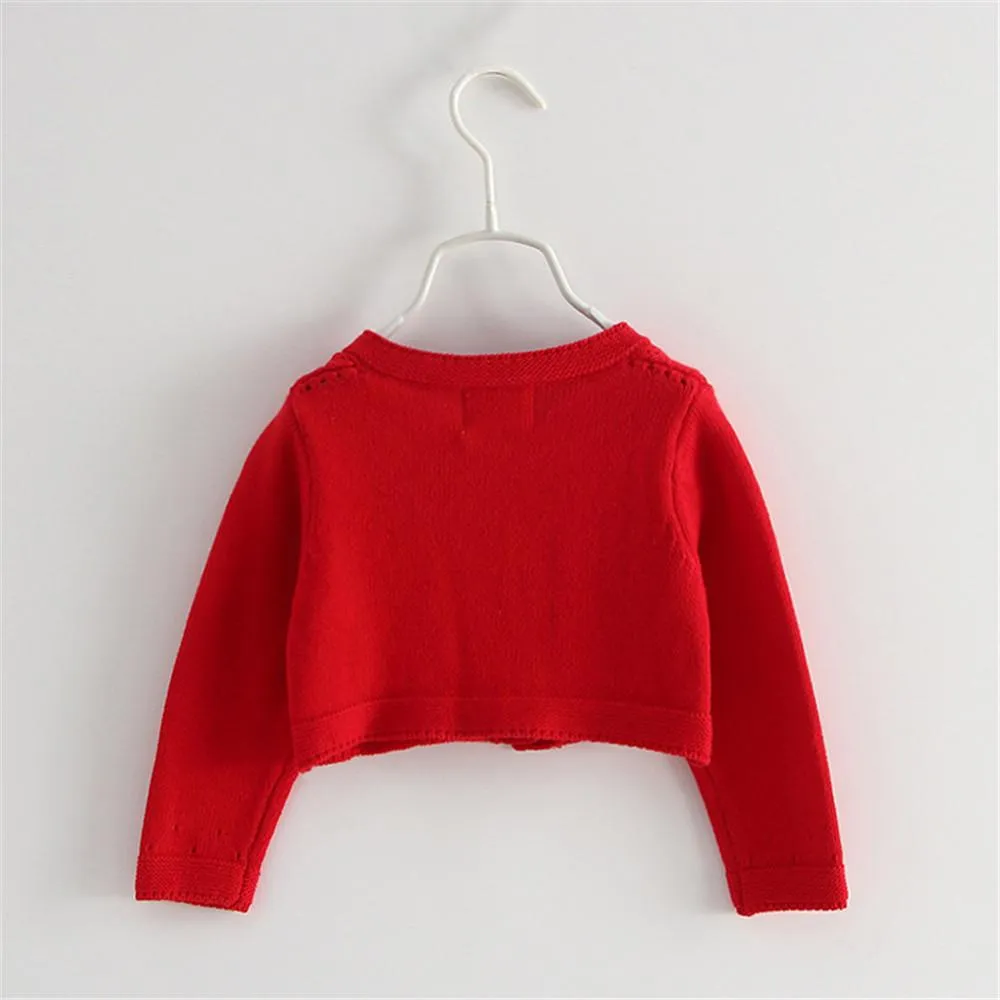 Girls Hollow Out Long Sleeve Solid Cardigan Sweaters