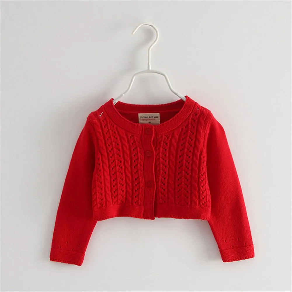 Girls Hollow Out Long Sleeve Solid Cardigan Sweaters