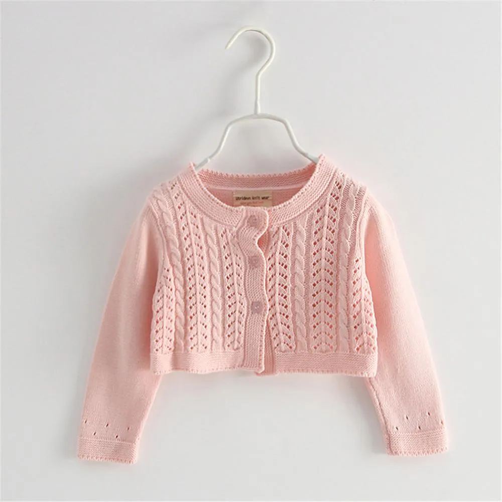 Girls Hollow Out Long Sleeve Solid Cardigan Sweaters