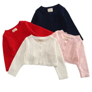 Girls Hollow Out Long Sleeve Solid Cardigan Sweaters