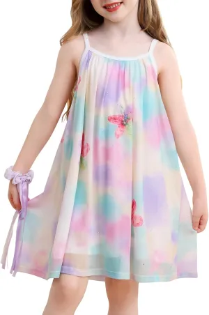 Girl's Summer Dress Casual Spaghetti Strap Rainbow Sundress Size 3-10 Year