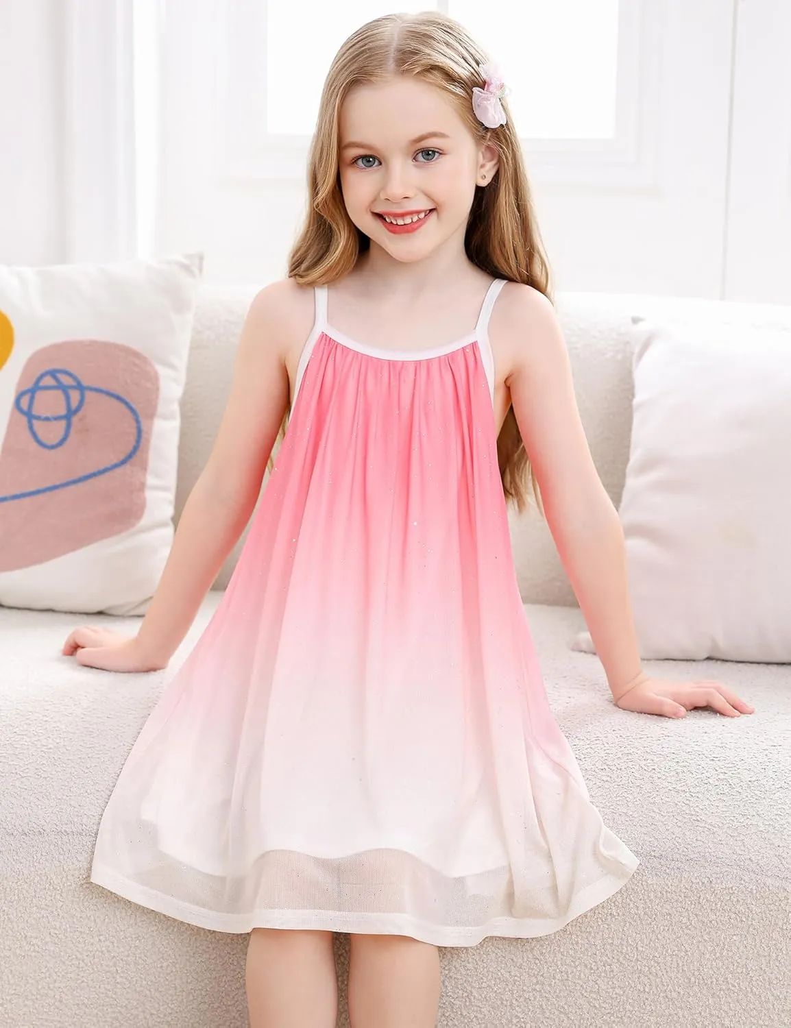 Girl's Summer Dress Casual Spaghetti Strap Rainbow Sundress Size 3-10 Year