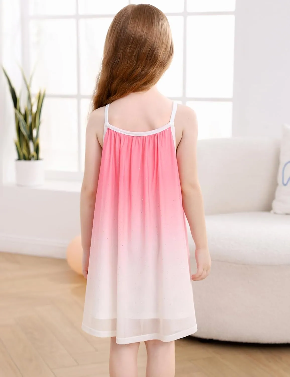 Girl's Summer Dress Casual Spaghetti Strap Rainbow Sundress Size 3-10 Year