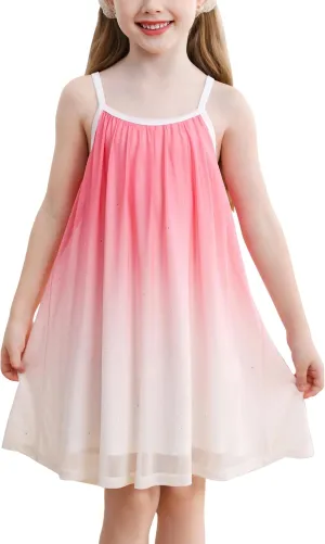 Girl's Summer Dress Casual Spaghetti Strap Rainbow Sundress Size 3-10 Year