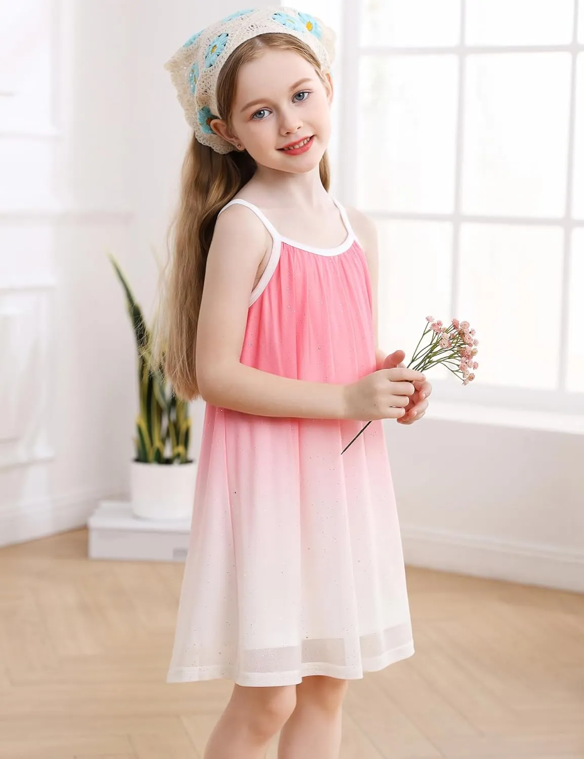 Girl's Summer Dress Casual Spaghetti Strap Rainbow Sundress Size 3-10 Year