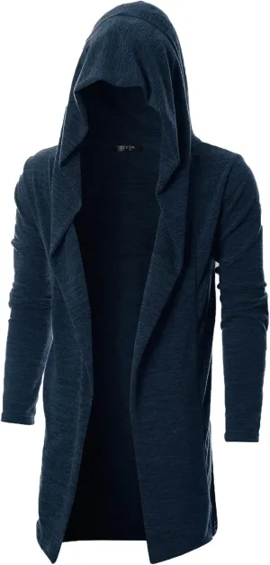 GIVON Men's Long Hooded Shawl Cardigan Open Front Gothic Cloak with Drape Design Shawl Collar