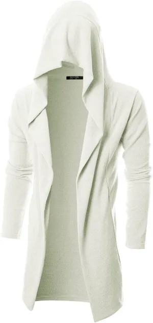 GIVON Men's Long Hooded Shawl Cardigan Open Front Gothic Cloak with Drape Design Shawl Collar