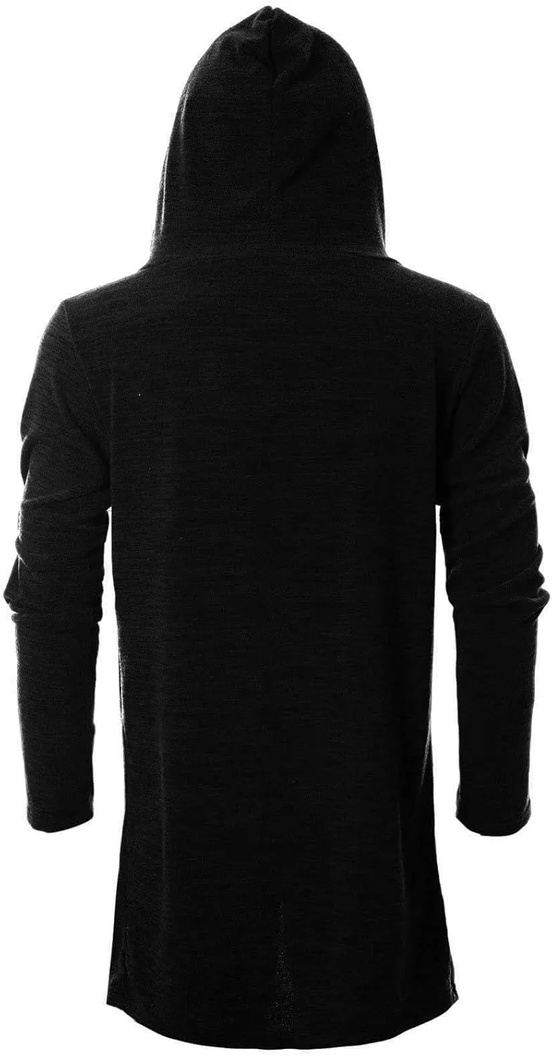 GIVON Men's Long Hooded Shawl Cardigan Open Front Gothic Cloak with Drape Design Shawl Collar