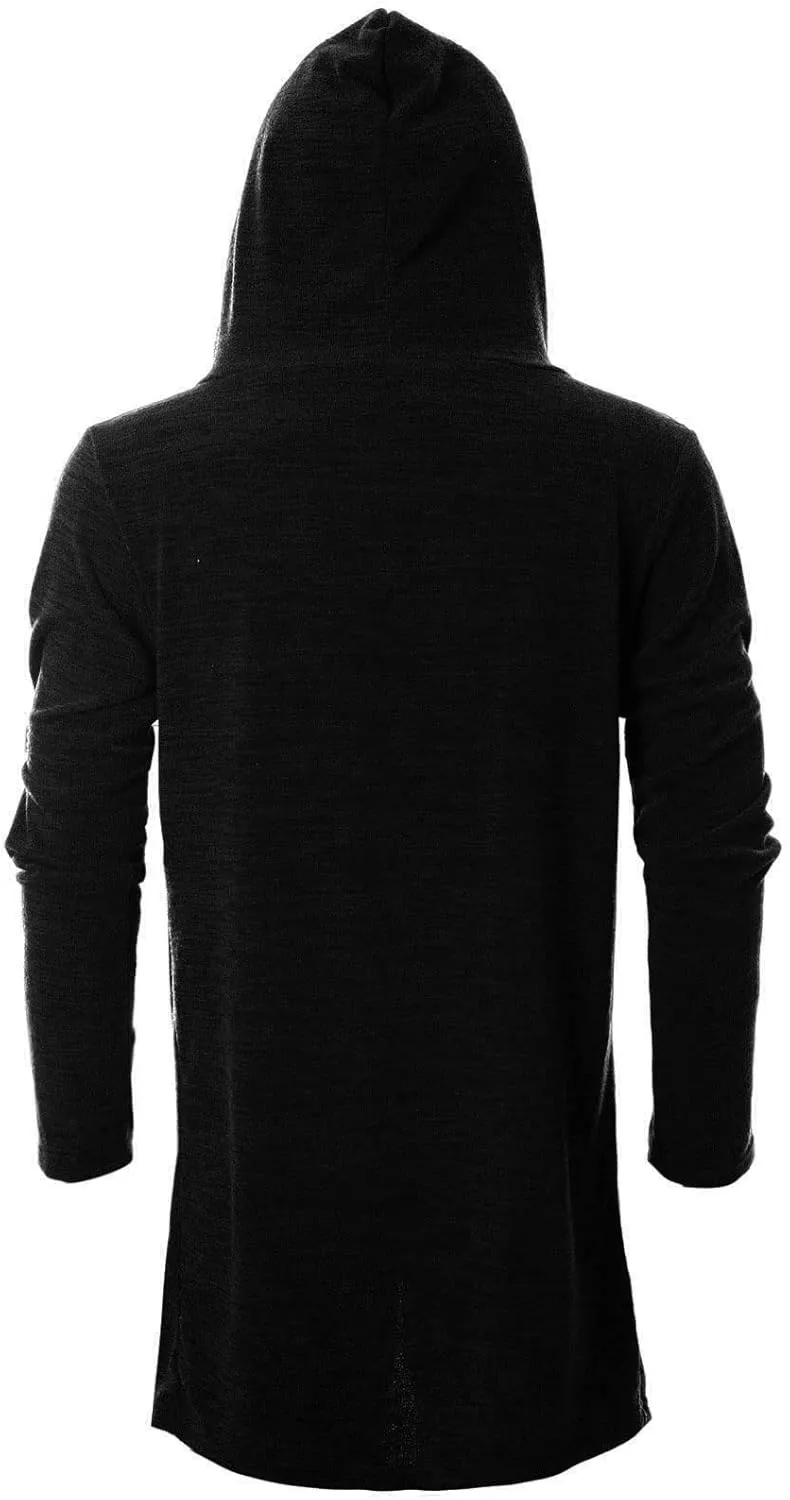 GIVON Men's Long Hooded Shawl Cardigan Open Front Gothic Cloak with Drape Design Shawl Collar