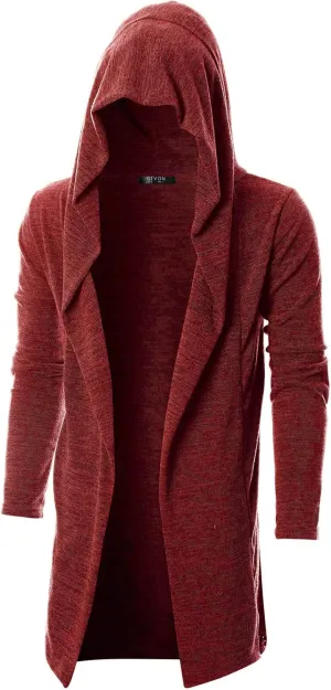 GIVON Men's Long Hooded Shawl Cardigan Open Front Gothic Cloak with Drape Design Shawl Collar