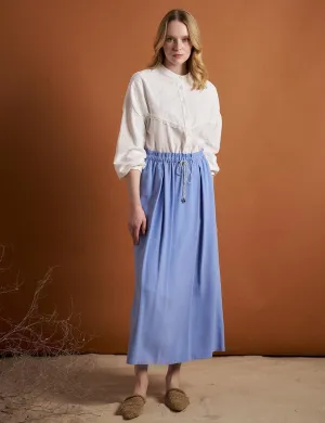 Glitter Lace-Up Drawstring Skirt Aviator Blue