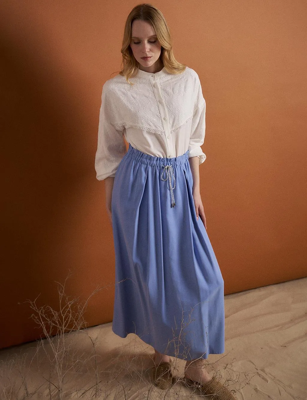 Glitter Lace-Up Drawstring Skirt Aviator Blue