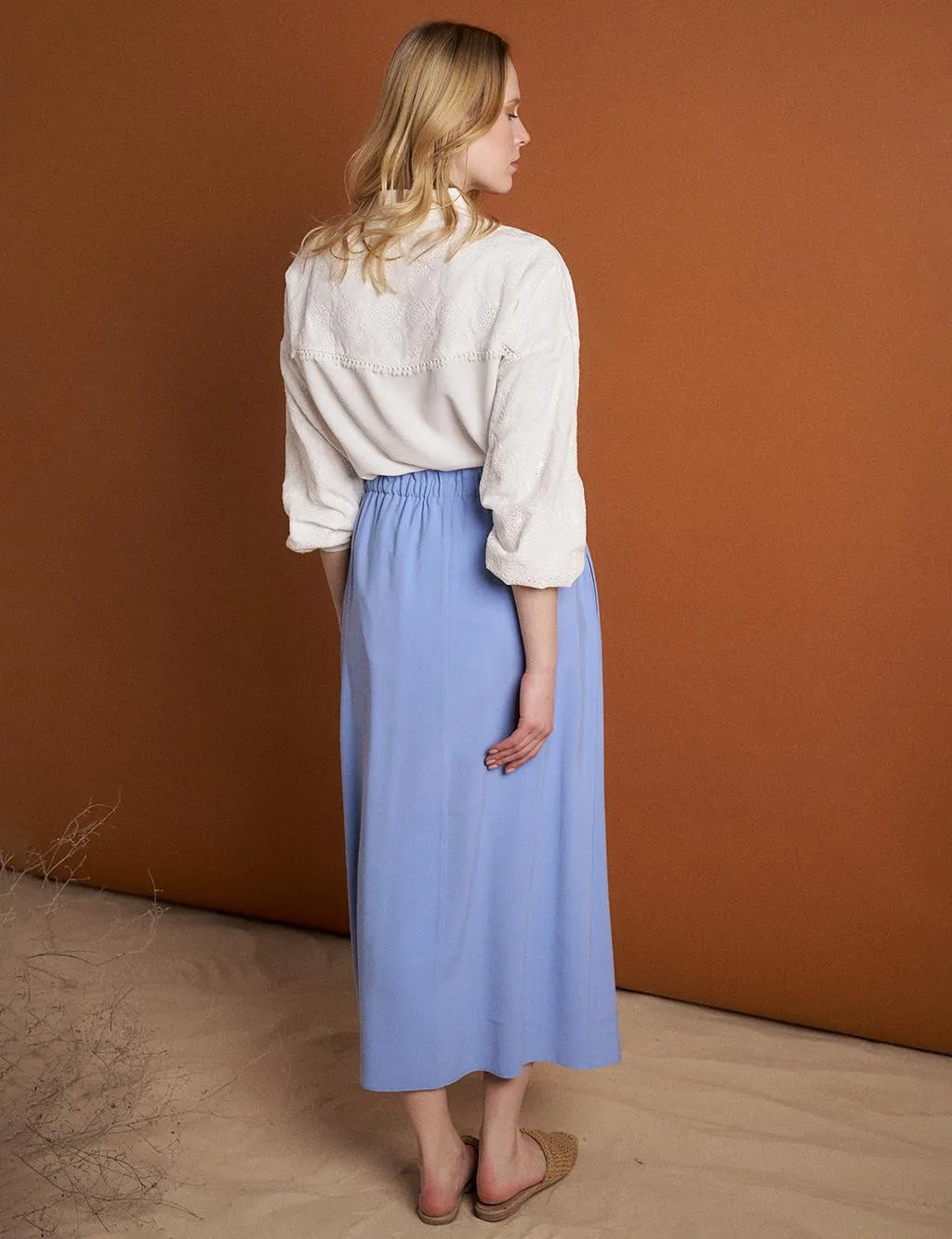 Glitter Lace-Up Drawstring Skirt Aviator Blue