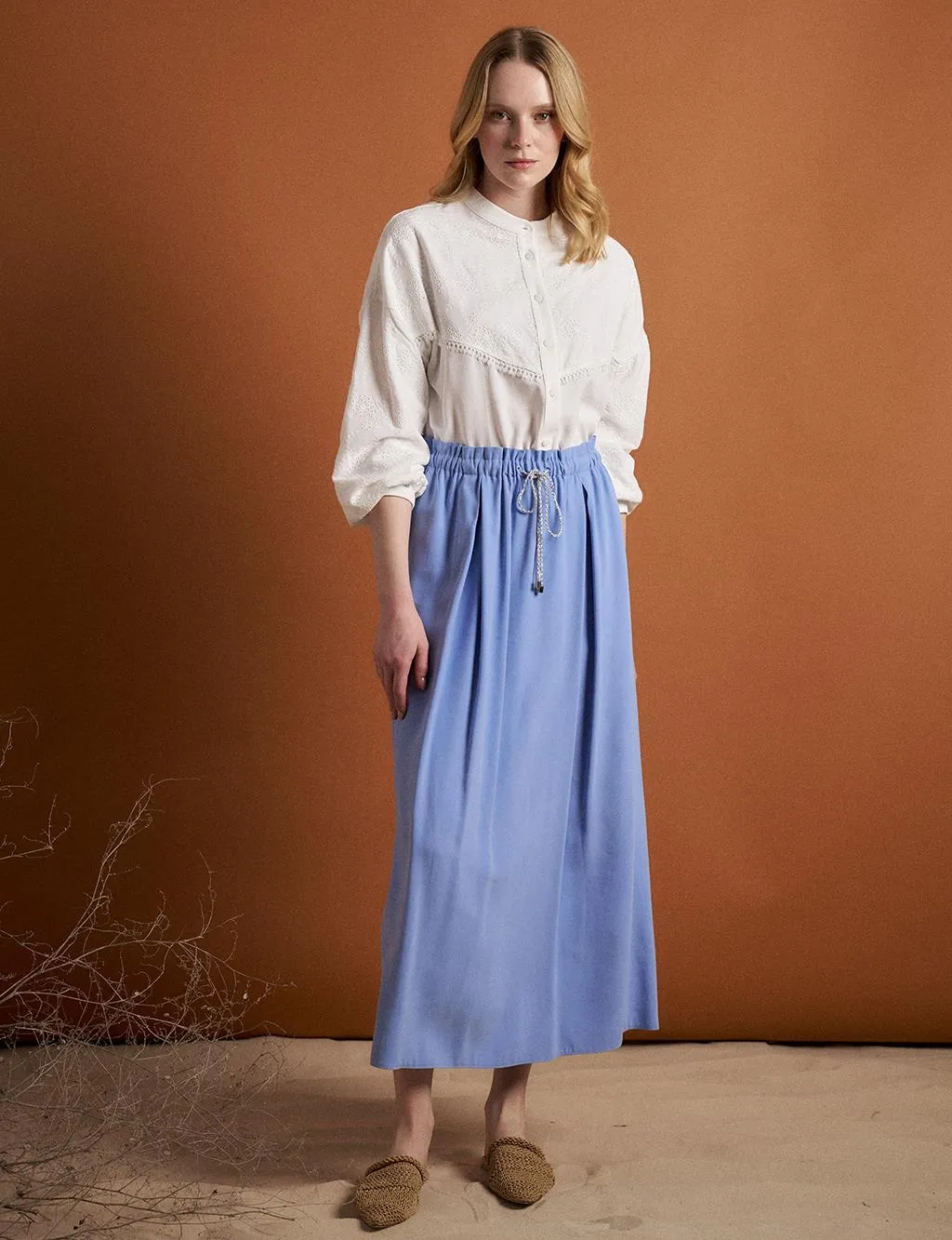 Glitter Lace-Up Drawstring Skirt Aviator Blue