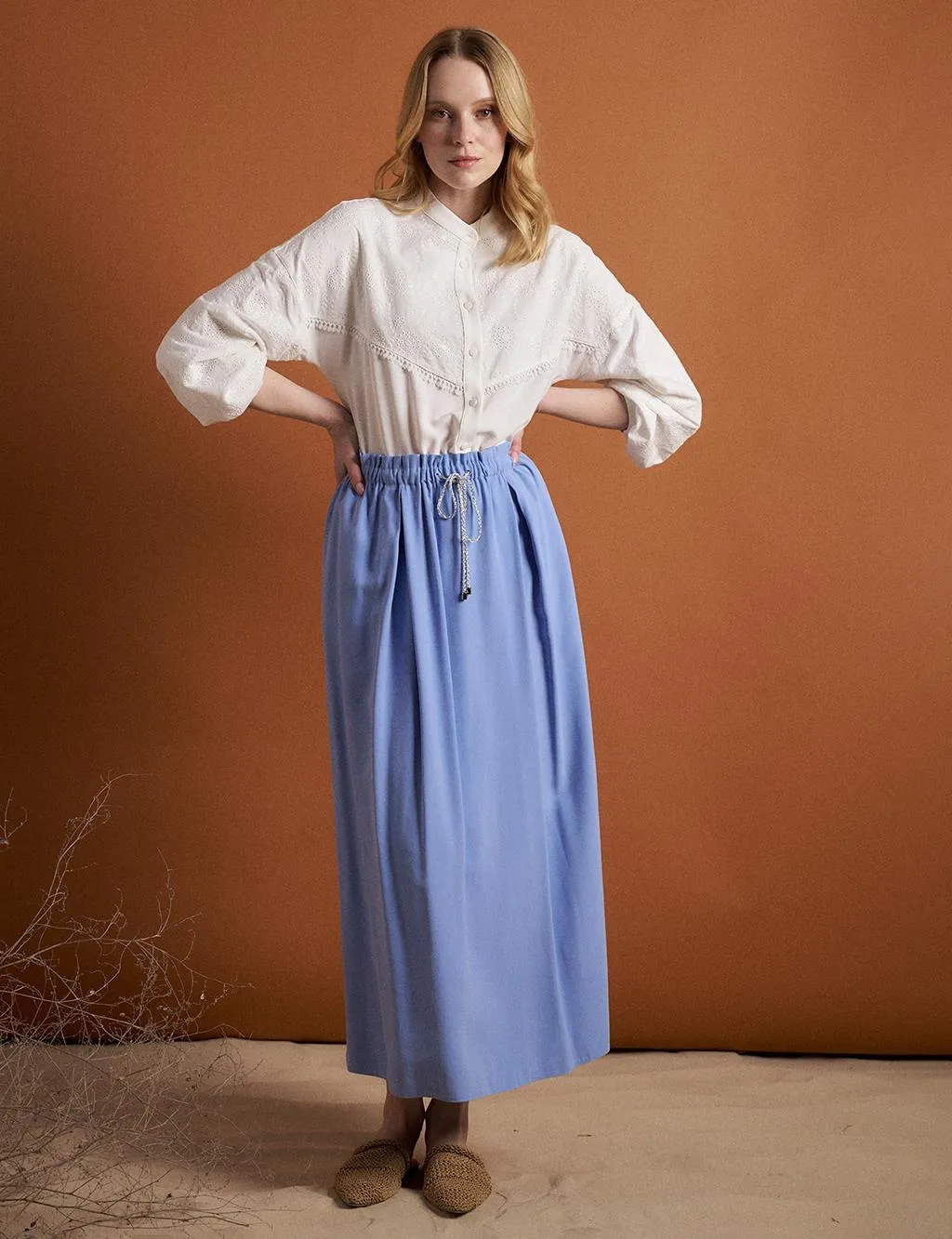 Glitter Lace-Up Drawstring Skirt Aviator Blue