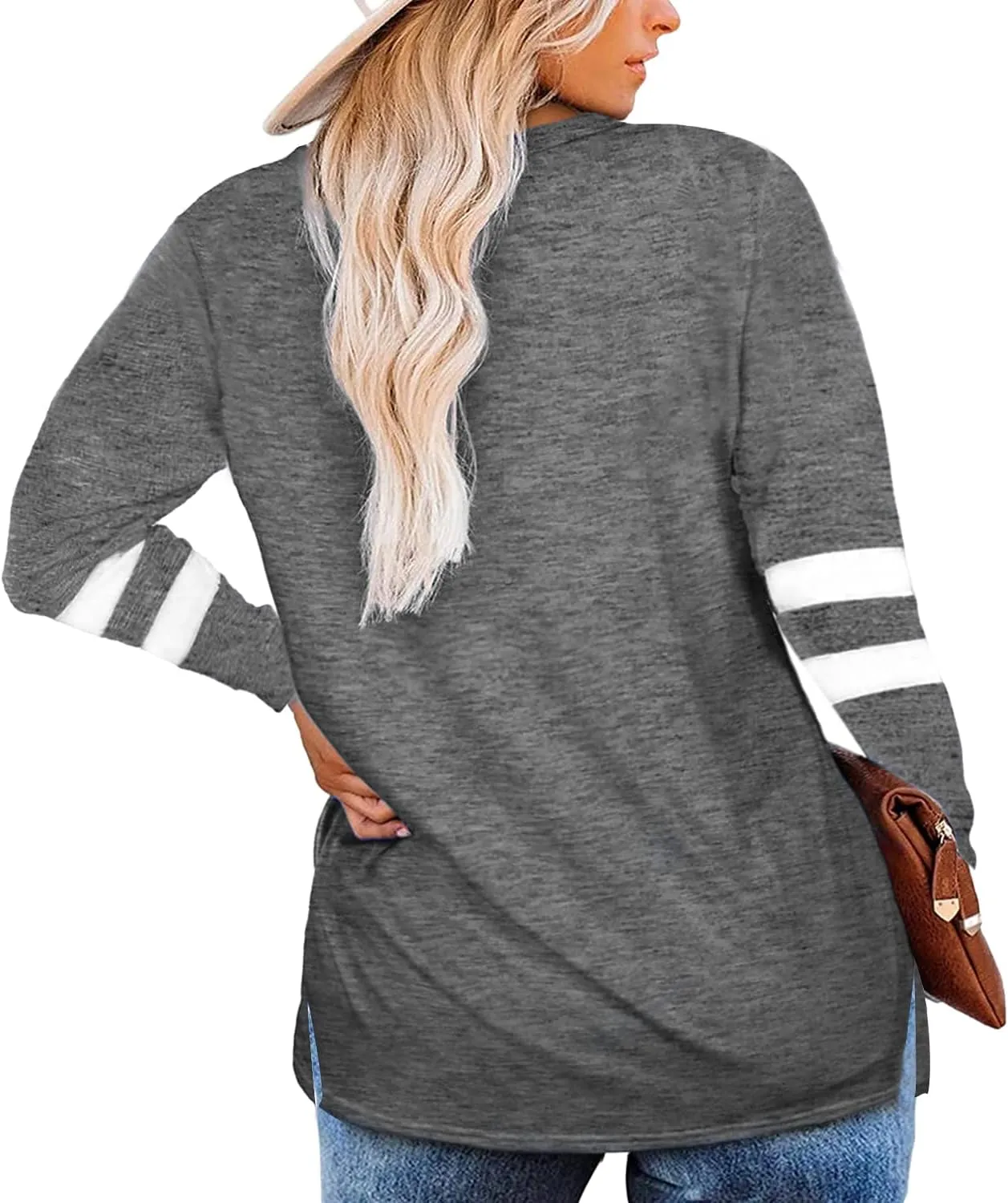 Gloria&Sarah Womens Plus Size Tops V Neck T Shirt Color Block Long Sleeve Casual Tunic Tops