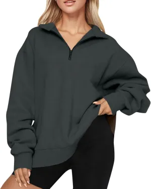GOFULY Quarter Zip Pullover Women Fleece Fall Long Sleeve Lapel Collar Oversized Sweatshirt Drop Shoulder Shirt Winter Clothe