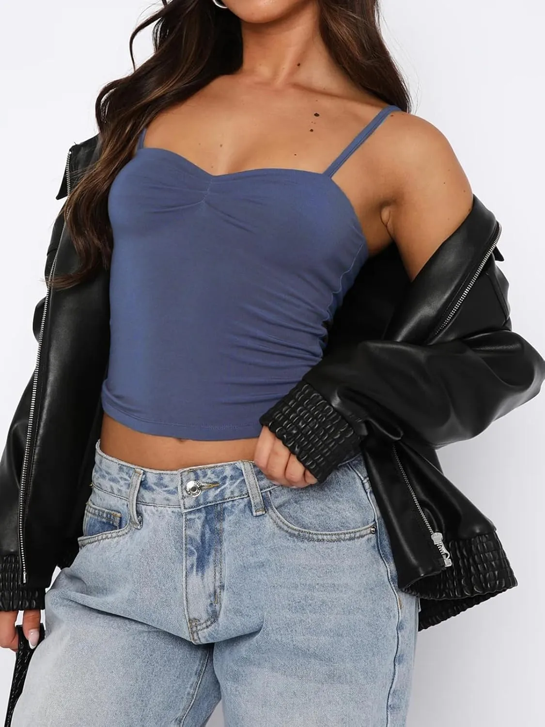Going Out Tops for Women - Sexy Crop Tank Top Backless Camisole Tops Double Lined Spaghetti Strap Trendy