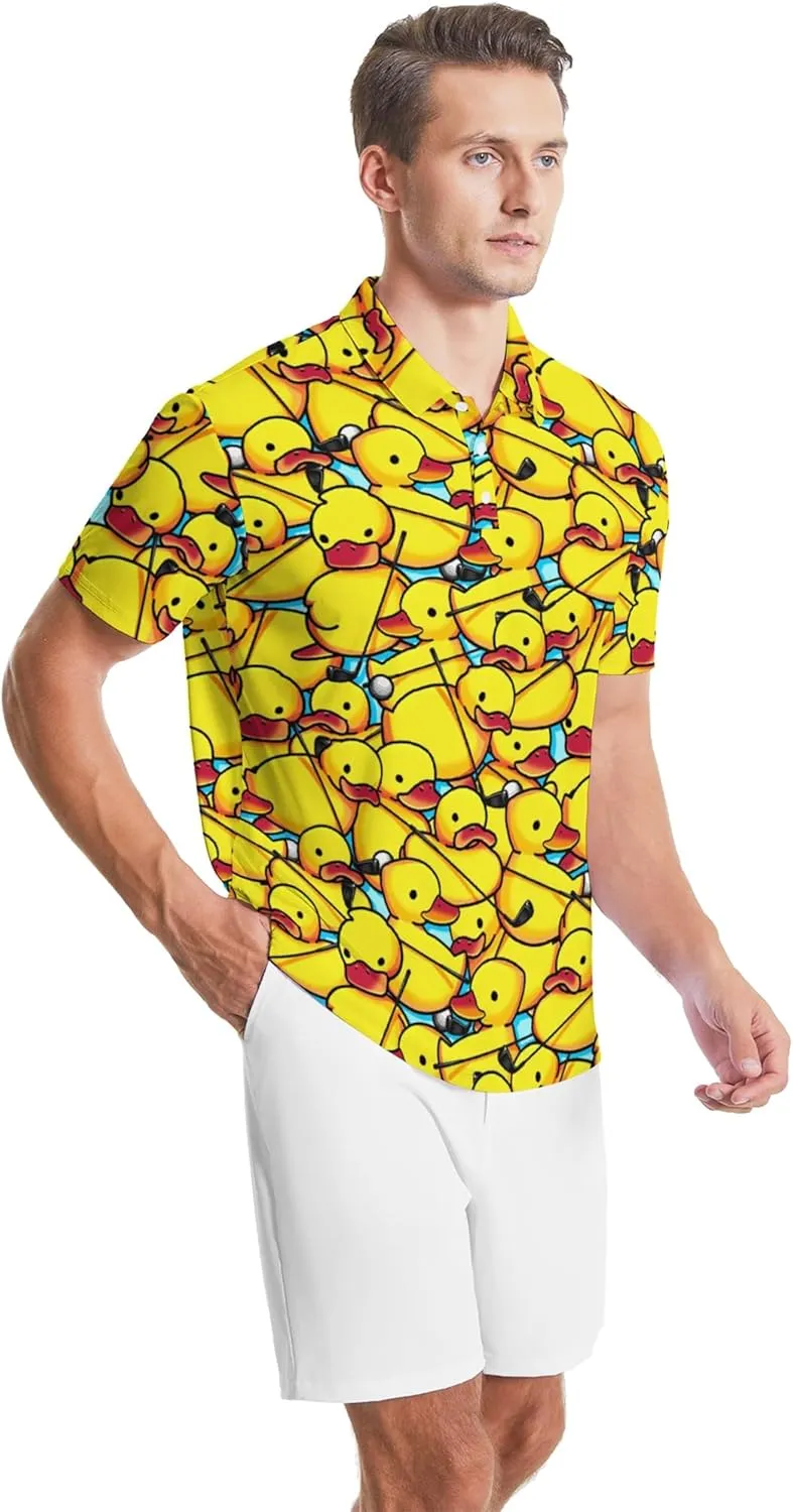 Golf Polo Shirts for Men Funny Print Golf Polos Short Sleeve Performance Men's Golf Shirts Quick Dry