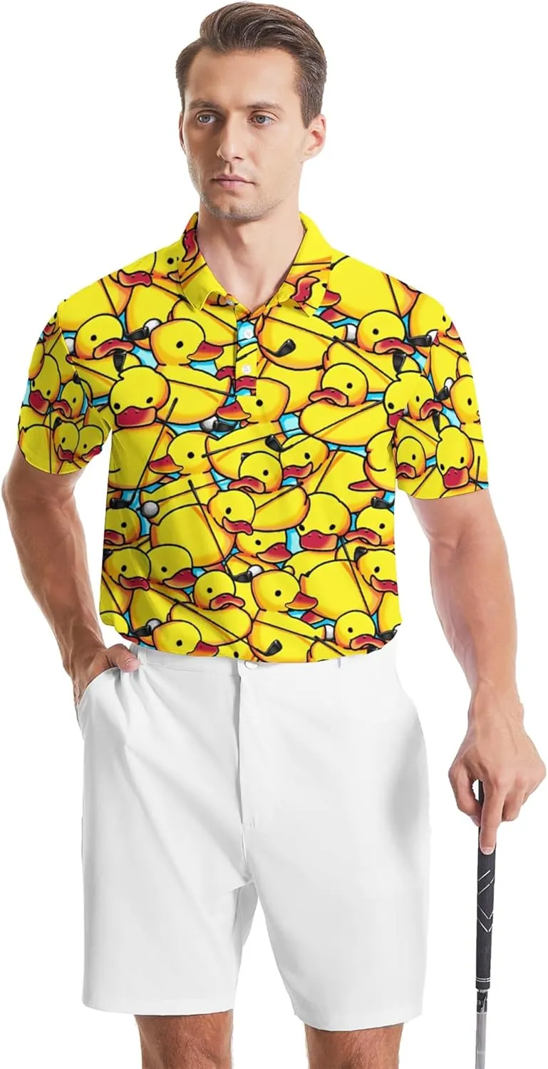 Golf Polo Shirts for Men Funny Print Golf Polos Short Sleeve Performance Men's Golf Shirts Quick Dry