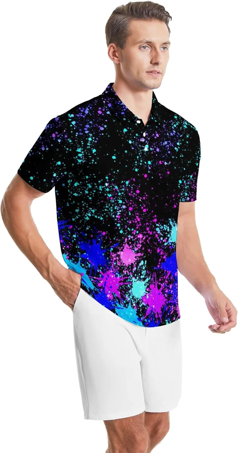 Golf Polo Shirts for Men Funny Print Golf Polos Short Sleeve Performance Men's Golf Shirts Quick Dry