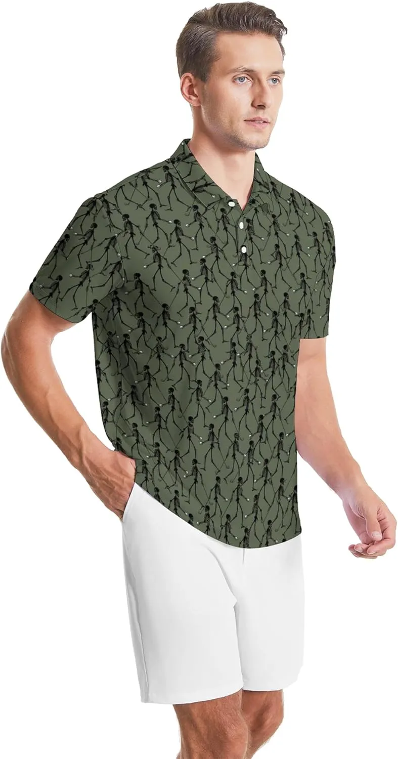 Golf Polo Shirts for Men Funny Print Golf Polos Short Sleeve Performance Men's Golf Shirts Quick Dry